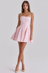 pink cotton flared mini sundress