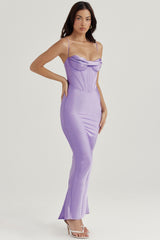 lavender corset maxi dress