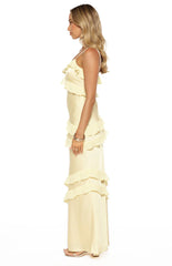 Audra Yellow Ruffle Satin Maxi Dress