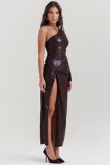 cocoa vegan leather maxi dress