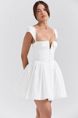 white cotton corset mini dress