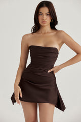 chocolate draped strapless corset dress