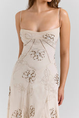 vanilla embroidered hand beaded floral maxi dress