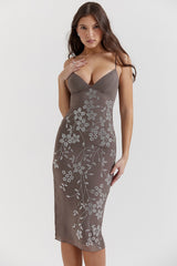 smoke crystal embellished midi dress