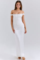 ivory satin corset maxi dress
