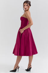 burgundy satin tulle midi dress - sale