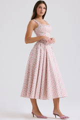 white rosebud print cotton midi sundress