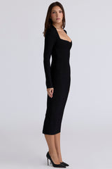 black long sleeve bandage midi dress