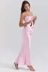 rose shadow strapless corset maxi dress