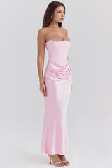 rose shadow strapless corset maxi dress