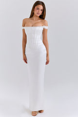 ivory satin corset maxi dress