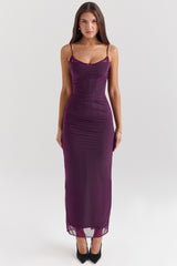 grape mesh corset maxi dress