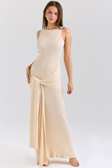 champagne waterfall maxi dress