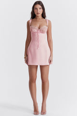 rose satin and lace mini dress