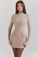 taupe long sleeve mini dress