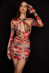 rose print corset mini dress