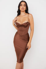 chocolate satin corset slip dress