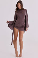 espresso brown slinky draped jersey playsuit