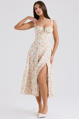 ivory meadow print cotton bustier sundress