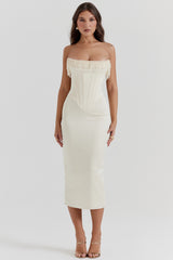 vintage cream embellished strapless dress