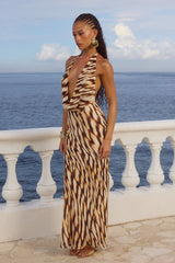 LEXIE LOW PLUNGE HALTER MAXI DRESS - ARIZONA CHOC