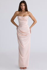 champagne satin strapless gown