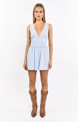 Juna Light Blue Stripe Shirred Mini Dress
