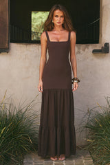 TAHLIA SQUARE NECK MAXI DRESS - BITTER CHOCOLATE