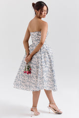 english porcelain print strapless sundress