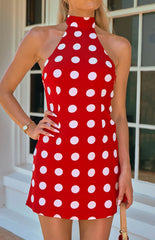 Maia Red Spot Halter Neck Mini Dress