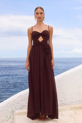 DANIKA SIDE SLIT MAXI DRESS - CHOCOLATE