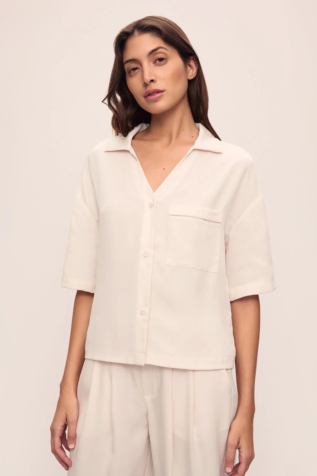 Tencel Woven Relaxed Button Front Top