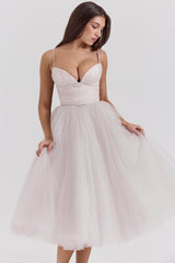 french dove tulle midi dress - sale