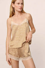 Washable Silk Printed Lace Cami & Short Set