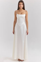 ivory satin lace up maxi dress