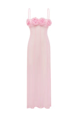 DEMI SHEER FLOWER TRIM MAXI DRESS - MUSK
