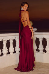 ZELMA HIGH NECK MAXI DRESS - WINE