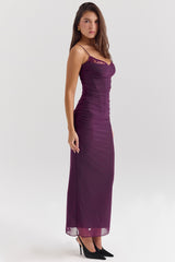 grape mesh corset maxi dress