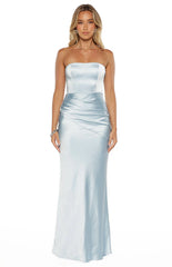 Wren Blue Satin Strapless Maxi Dress