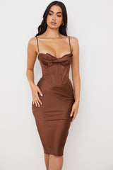 chocolate satin corset slip dress