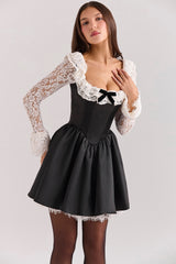 black lace ruffle mini dress - sale