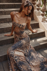 leopard hand beaded embellished maxi dress