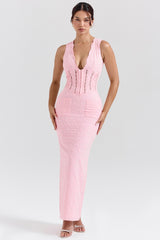 perfectly pink broderie anglais plunge maxi dress