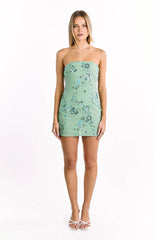 Celene Teal Sequin Strapless Mini Dress
