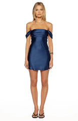 Zoella Tall Fit Navy Off The Shoulder Mini Dress